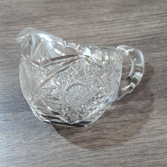 Cut Glass Crystal Creamer Pitcher Elegant Handled Design 4" Vintage Clear Table - Picture 3 of 10